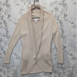 Leith Shawl Collar Cardigan Sweater Beige Knit Long Sleeve XS